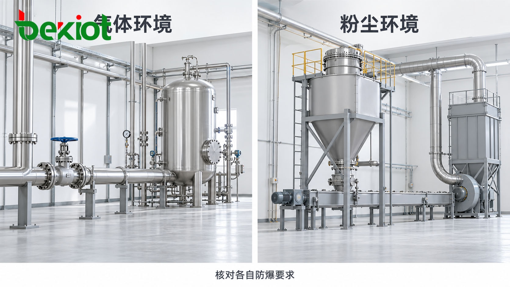 气体危险区域与可燃性粉尘区域的设备选型对比，分别核对防爆保护要求
